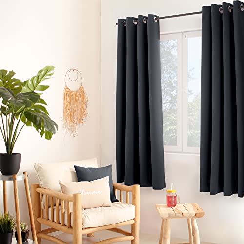 ED ENJOY HOME Thermal Blackout Curtain, Dark Grey, 135 x 180 cm, Metal Eyelets, Anti-Heat, Anti-Cold, for Bedroom and Living Room