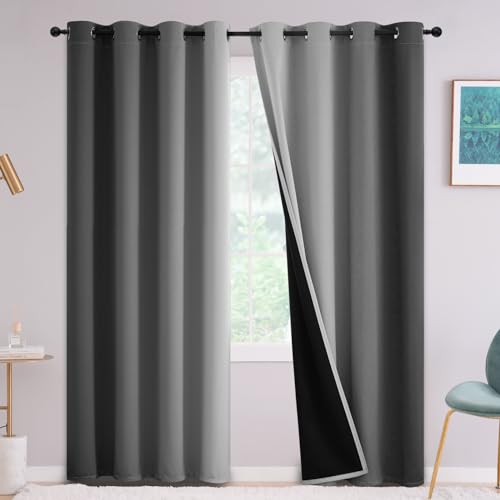 Yakamok 100% Blackout Curtains 84 inches Long,Room Darkening Grey Curtains Ombre for Bedroom Grommet Thermal Insulated Gradient Curtains for Living Room,2 Panels,52x84 inch