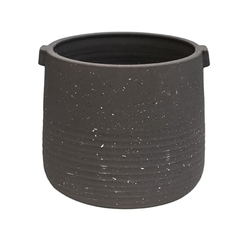Ivyline Aurora Terrazzo Handle Planter in Slate - Premium Quality & Waterproof - Stylish Decorative Indoor Houseplant Pot with Handles - H17cm x D19cm