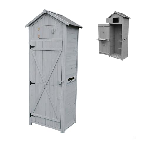 Relaxdays garden cabinet, pine, asphalt roof, 3 shelves, fold-down table, HWD: 180.5 x 75 x 50 cm, grey