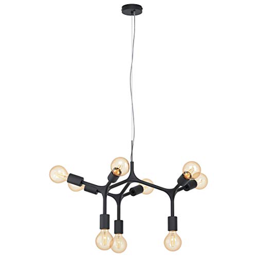 EGLO Bocadella Pendant Light 9 Bulbs Industrial Modern Extravagant Steel Pendant Light in Black Dining Table Lamp Living Room Lamp Hanging with E27 Socket