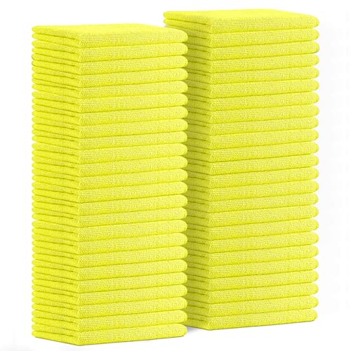 "Avalon Towels Microfiber Cleaning Cloths (Value Pack of 48) Size 16"" x 16"", Highly Absorbent Cleaning Rags, Lint Free Cleaning Towels, Reusable and Washable, Microfiber Towels for Cars (Yellow)"