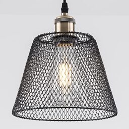 HARPER LIVING Pendant Ceiling Light Shade, Easy Fit Lampshades Black Metal Mesh, Lamp Shades, Reducing Ring Included, Vintage Ceiling Basket Cage for Bedroom Ceiling Lights Pendant (Black)