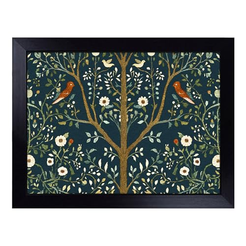 Lap Tray with Bean Bag Cushion, William Morris Style Floral Pattern - Handmade in the UK, Raised Wooden Edge, Padded Cushion, Heat-Resistant Wipe-Clean Surface, for Meals, Laptops and Crafts