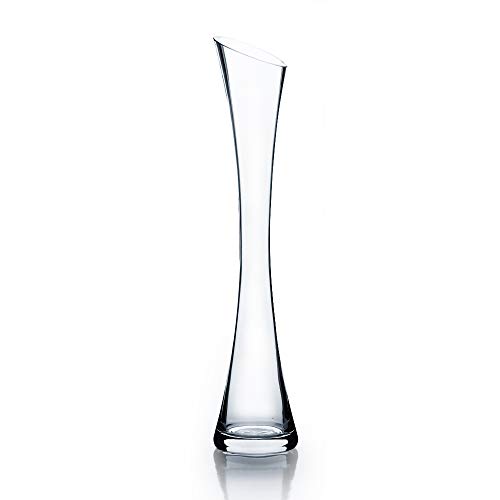 "WGV Maria Bud Vase, Width 3"", Height 15.75"", Clear Tall Slant Cut Opening Gathering Concaved Glass Floral Container Centerpiece for Wedding Party Event Home Office Decor, 1 Piece"