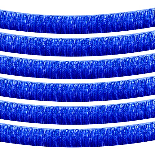 6 Pack 10 Feet Foil Fringe Garland Metallic Tinsel Streamers Banner Wall Hanging Fringe Curtain Backdrop Banner for Parade Floats, Bachelorette, Wedding, Birthday Party Decorations(Blue)