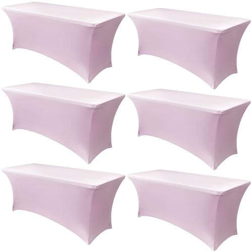 Obstal 6 Pack Stretch Table Covers for 6 Foot Tables - 6 FT Universal Rectangular Fitted Tablecloth Protector for Valentine's Day, Wedding, Banquet, Party (Pink, 72 x 30 x 30 Inches)