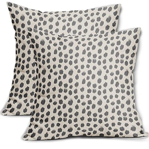 Grey Gray Cream Pillow Covers 18x18 Set of 2 Boho Design Polka Dot Throw Pillows Modern Brush Strokes Print Decorative Outdoor Pillowcase Square Cushion Cover Linen Pillow Case for Home Sofa Couch Bed