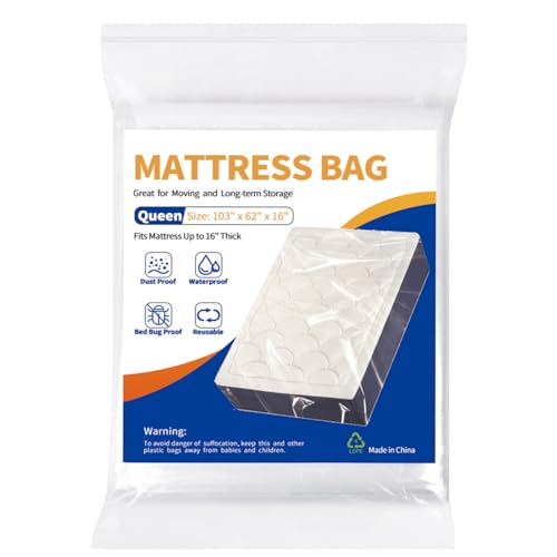 Mattress Bag for Moving Storage - 2 Pack Plastic Waterproof Mattress Protector Cover,Heavy-Duty Mattress Moving Supplies (2, Queen)