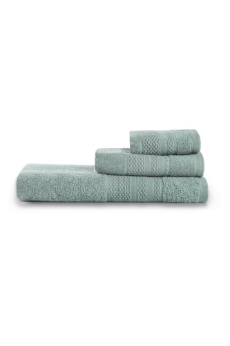Foutastic Luxurious Green Towel Set (3-Piece) - 100% Cotton 450gsm - Includes Hand,Wash & Bath Towels - Soft and Absorbent