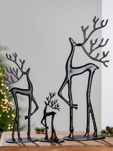 Casablanca Decorative Figure Sculpture Reindeer Made of Aluminium - Black Advent Christmas Decoration XL - Height 37.5 cm