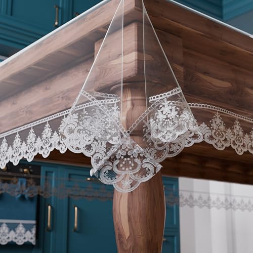 PETTI Artigiani Italiani - Transparent Plastic Tablecloth Anti-Stain PVC Table Cover with Lace Rebrod?? - Table Protector for Kitchen and Dining Room, 24 Seater (140 x 450 cm) Rectangular