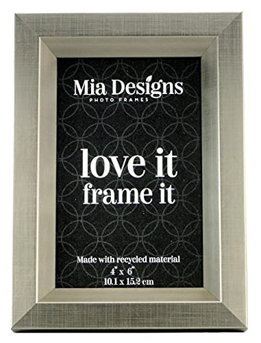 Mia Designs Picture Frame White with Silver Lines 4x6 (10x15cm) Photo Frame for Desk, Wall and Table Top in Eco-friendly PS material Environmentally Friendly Freestanding Frame