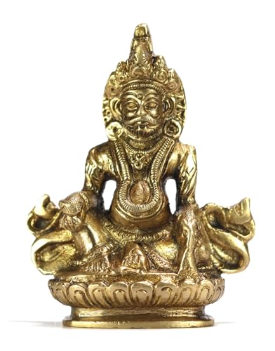 ASHIRWAD Brass Kuber Sculpture, Dhan Kubera, Lakshmi Kuvera, Vaisravana, Pancika, Sarvanubhuti, Idol Murti, Statue (Kuber-13)