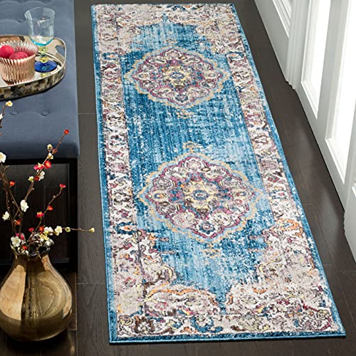 Safavieh Trendy New Transitional Indoor Woven Runner Area Rug, Bristol Collection, BTL343, in Blue / Light Grey, 69 X 244 cm for Living Room, Bedroom or Any Indoor Space