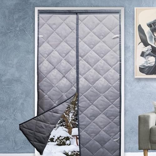 FIRST4MAGNETS Magnetic Thermal Insulated Door Curtain, Wind, Cold and Noise Proof, Pet Friendly, Suitable for air-Conditioned Rooms, Heating, Kitchens, and Living Rooms (90cm x 210cm) - Grey