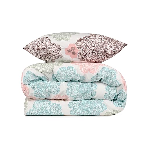 WELL HOME MOBILIARIO & DECORACIÓN Set of Duvet Cover + 2 Pillowcases 240 x 220 cm Turquoise Salmon Cream