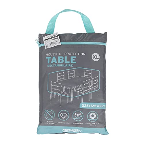 GREENGERS - Covers for garden tables - Protective cover for outdoor table rectangular XL - Dimensions: 225 x 125 x 80 cm - Waterproof and UV resistant (210D coating) - Colour: Grey
