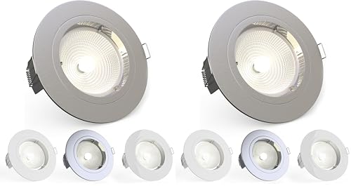 National Lighting Recessed Lighting - Mains Powered LED Spot Lights Downlights for Ceiling - IP20 Rated GU10 Fitting for Halogen or LED - Satin Nickel Finish, Fixed Version (Pack of 2)