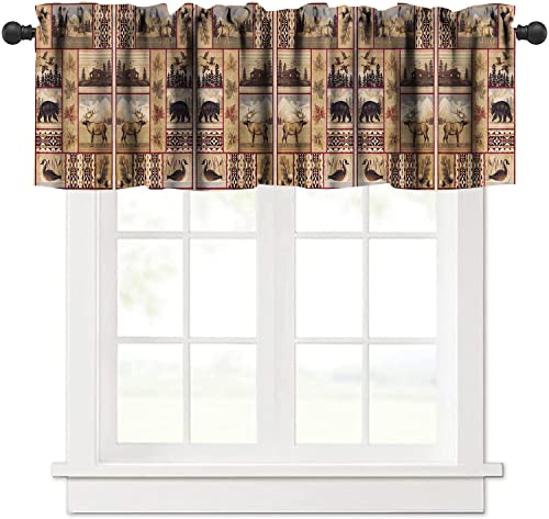 GoDazzling Vintage Animal Kitchen Curtain Valance, Wildlife Elk Duck Bear Mountain Rustic Lodge Vintage Style Window Valance, for Bedroom Living Room Cafe Bathroom W54xL18in 1 Panels