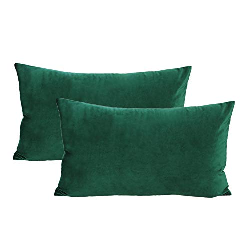 "VAKADO Green Lumbar Velvet Soft Solid Cushion Covers Decorative Rectangle Cozy Throw Pillow Covers Home Decor for Living Room Couch Sofa Car 12""x20"" Set of 2"