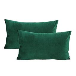 "VAKADO Green Lumbar Velvet Soft Solid Cushion Covers Decorative Rectangle Cozy Throw Pillow Covers Home Decor for Living Room Couch Sofa Car 12""x20"" Set of 2"