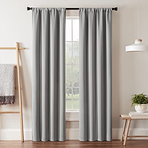 Eclipse Darrell Modern Blackout Thermal Rod Pocket Window Curtains for Bedroom or Living Room (Single Panel), 37 in x 95 in, Gray
