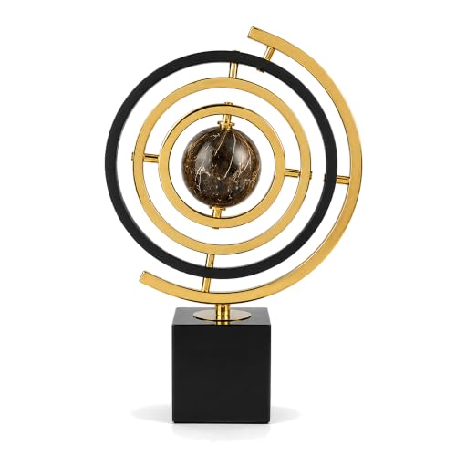BG-DRGNING Gold Globe Decor Modern Abstract Metal Sculpture, Black & Gold Tabletop Statue for Coffee Table Centerpiece, Living Room Shelf & Home Office Desk Decor, Large