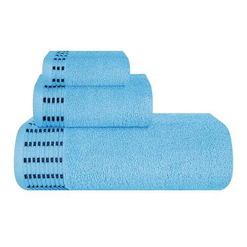 MALLONI HOME Ultra Soft 3 Pack Cotton Towel Set, Contains a Bath Towels 28x55 inch, a Hand Towels 16x24 inch & a Wash Coths 12x12 inch, Ideal Everyday use, Compact & Lightweight - Sky Blue