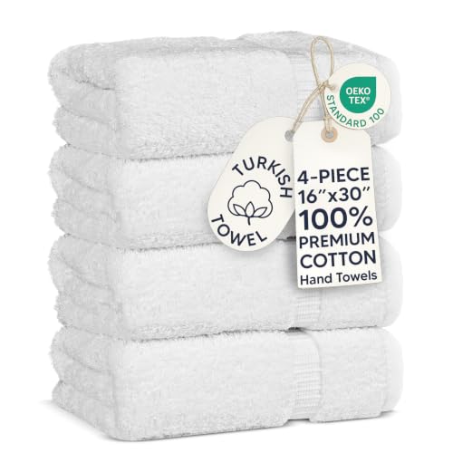 Chakir Turkish Linens 100% Cotton Premium Turkish Towels for Bathroom - 16'' x 30'' (4-Piece Hand Towel, White)
