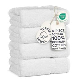 Chakir Turkish Linens 100% Cotton Premium Turkish Towels for Bathroom - 16'' x 30'' (4-Piece Hand Towel, White)