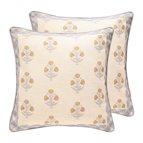 patdrea Designer Square Throw Pillow Covers, 2-Pack, Linen Polyester, Floral Pattern, 18x18 inches, Istana a, for Bedroom, Living Room Decor