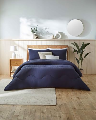 Night Lark Coverless Duvet Cotton Waffle Collection – Coverless Duvet Double 10.5 Tog with Advanced Smartfil® Fiber, Machine Washable, Hypoallergenic – Navy, Double Bed Size