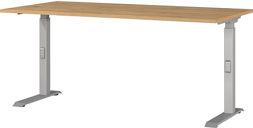 Germania Desk 7911-638, in Grandson oak repro/Silver, me. height setting, 160 x 91 x 80 cm (WxHxD)