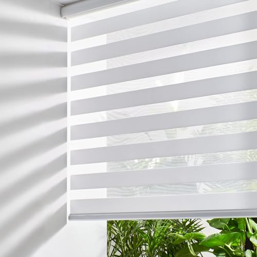 "Persilux Cordless Zebra Blinds for Windows, Free-Stop Room Darkening Window Blinds (26"" W x 72"" H, White) Light Control for Day and Night, Privacy Protection Window Treatments Roller Shades for Home"