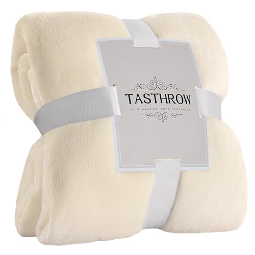 TASTHROW Creamwhite Throw Blanket 50x60 Inches, Soft Plush Cozy Fleece Flannel Throw Blanket, Lightweight Warm Throws for Bed, Couch, Bedroom and Living Room, All Seasons