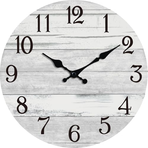 KECYET Small 8 Inch Wall Clock Battery Operated Gray White Silent Farmhouse - Round analog clock large easy-read dial for bathroom, kitchen, bedroom & living room 1 AA battery (not included)