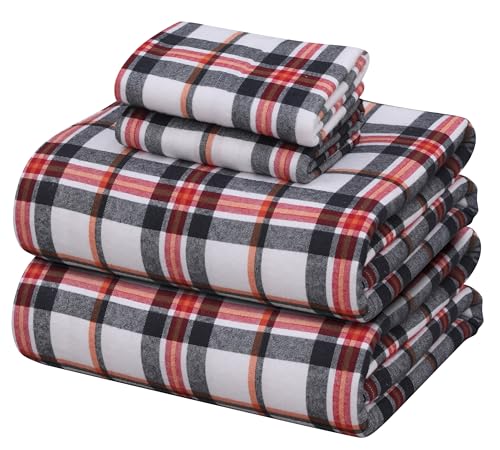 ZOYER Flannel Sheets Full Size - 100% Cotton Double Brushed Bed Sheets Set, Deep Pockets 16 Inches, All Seasons Breathable & Extra Soft Full Sheets, Warm & Cozy, 4 Piece, Classic