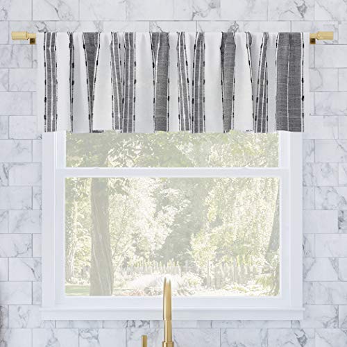 "Archaeo Slub Texture Stripe Cotton Cafe Curtain Valance, Black/White, 14"" W x 52"" L (Pack of 1)"