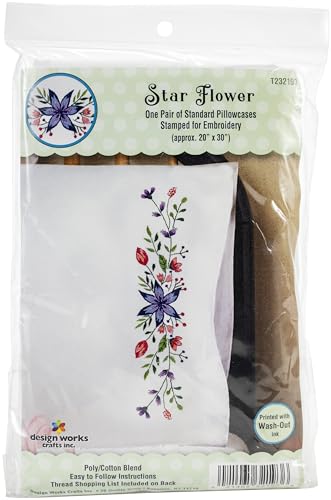 "Tobin Stamped for Embroidery Pillowcase Pair 20""X30""-Star Flower"