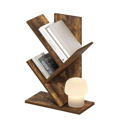 Furinno TREE Book Shelf, 3-Tier Bookshelf, Tree Bookcase for Room Decor, 8.4 x 15.7 x 21.3, for Living Room, Bedroom, Home Office, Amber Pine