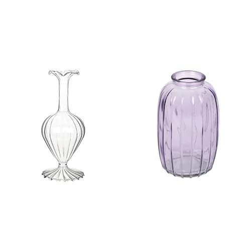 Large Clear Glass Bud Vase 19cm & Lilac Glass Bud Vase 12cm Decor Bundle