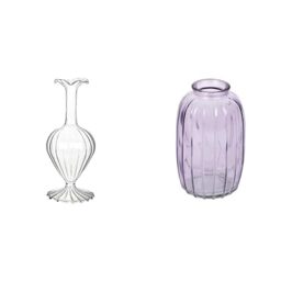 Large Clear Glass Bud Vase 19cm & Lilac Glass Bud Vase 12cm Decor Bundle