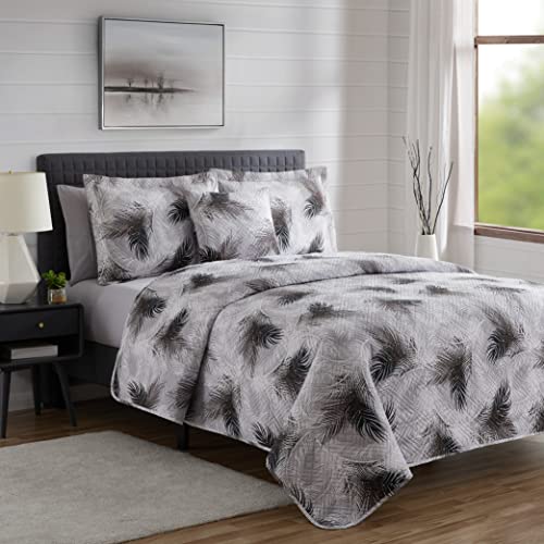 Hearth & Harbor Quilts Queen Size - All Season Bedspread Coverlet Set, Pinsonic Weave Lightweight Bedding Set - 7 Piece Queen Quilt Set with Pillow Shams, Printed Palm Leaf