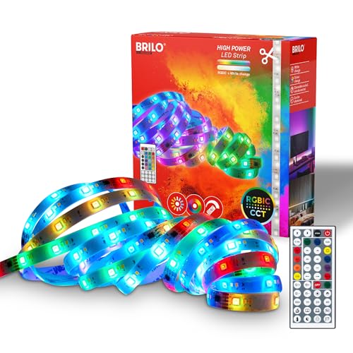 Briloner - 5m LED Strip with Remote Control, dimmable, RGB IC Dynamic Color Change, CCT, LED Strips, Light Strip, Stair Tape, Adhesive Tape, 5000x10x3mm, White