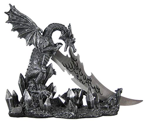 Mythical Guardian Dragon Knife on Display Stand Statue for Gothic & Medieval Decor Daggers or Mantel, Desktop and Shelf Decorations As Decorative Office Gifts for Men