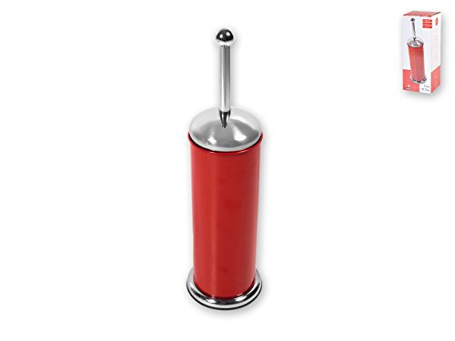 Home Toilet brush holder, Metal, Red/Steel, 12x12x30cm