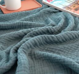 "KyraHome 100% Organic Cotton 60""x80"" Muslin Throw Blanket for Couch, Adult, Outdoor, Hand-Plant Dyed Pre-Washed, Breathable Soft, Cozy, Lightweight Summer Blanket, All Season (Aqua/Slate Blue)"