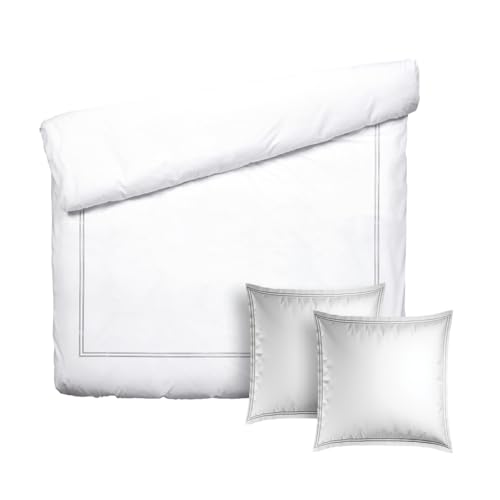Pure Cotton 3 Piece Double Bed Set - Duvet Cover 200 x 220 cm and 2 Pillowcases 80 x 80 cm - 100% Cotton Sateen 200 Thread Count 120 g/m² - Oeko-Tex Certified - Silhouette - Grey/White