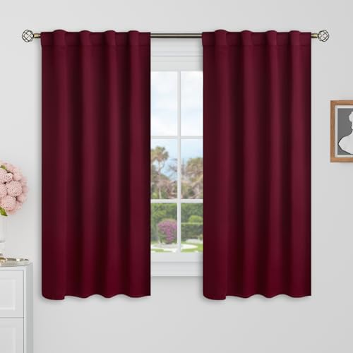 BGment Burgundy Red Blackout Curtains 48 Inch Length for Cafe - 34 x 48 inch Room Darkening Curtains Thermal Insulated Rod Pocket and Back Tab Short Curtains for Kitchen Window, Set of 2 Panels